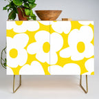 Large White Retro Flowers Sunny Yellow Background #decor #society6 #buyart Credenza Gallery Image 1