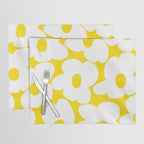 Large White Retro Flowers Sunny Yellow Background #decor #society6 #buyart Placemat Gallery Image 1