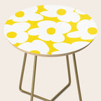 Large White Retro Flowers Sunny Yellow Background #decor #society6 #buyart Side Table Gallery Image 2