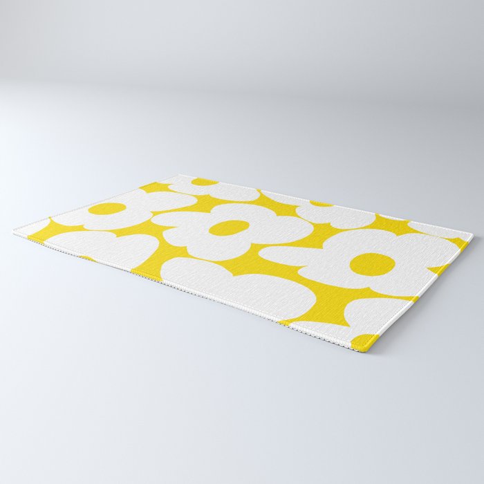 Large White Retro Flowers Sunny Yellow Background #decor #society6 #buyart Rug Gallery Image 3