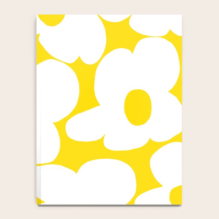 Large White Retro Flowers Sunny Yellow Background #decor #society6 #buyart Notebook Gallery Image 4