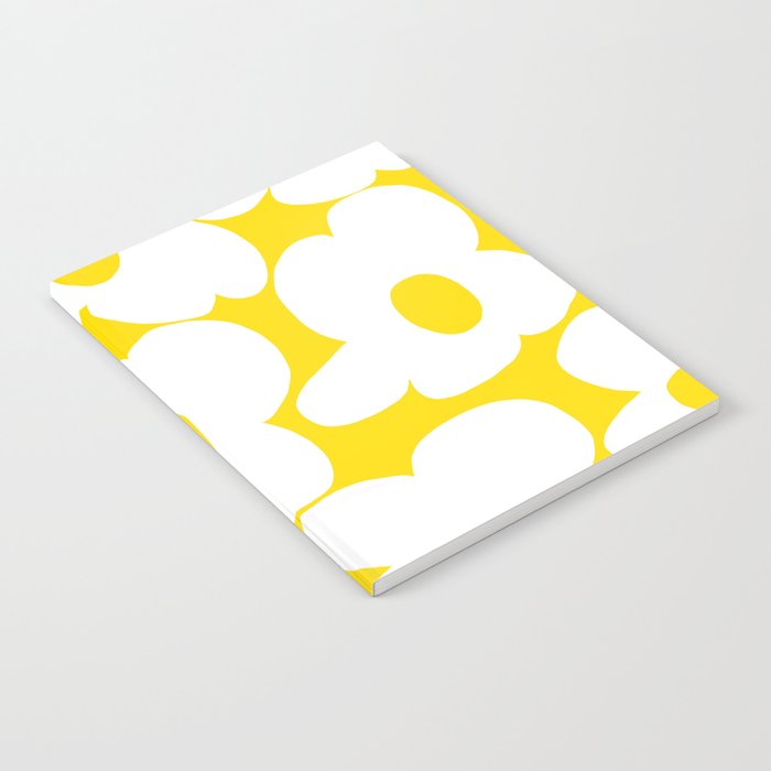 Large White Retro Flowers Sunny Yellow Background #decor #society6 #buyart Notebook Gallery Image 1
