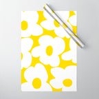 Large White Retro Flowers Sunny Yellow Background #decor #society6 #buyart Wrapping Paper Gallery Image 1