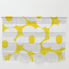 Large White Retro Flowers Sunny Yellow Background #decor #society6 #buyart Wall Hanging Gallery Image 1