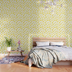 Large White Retro Flowers Sunny Yellow Background #decor #society6 #buyart Wallpaper Gallery Image 3