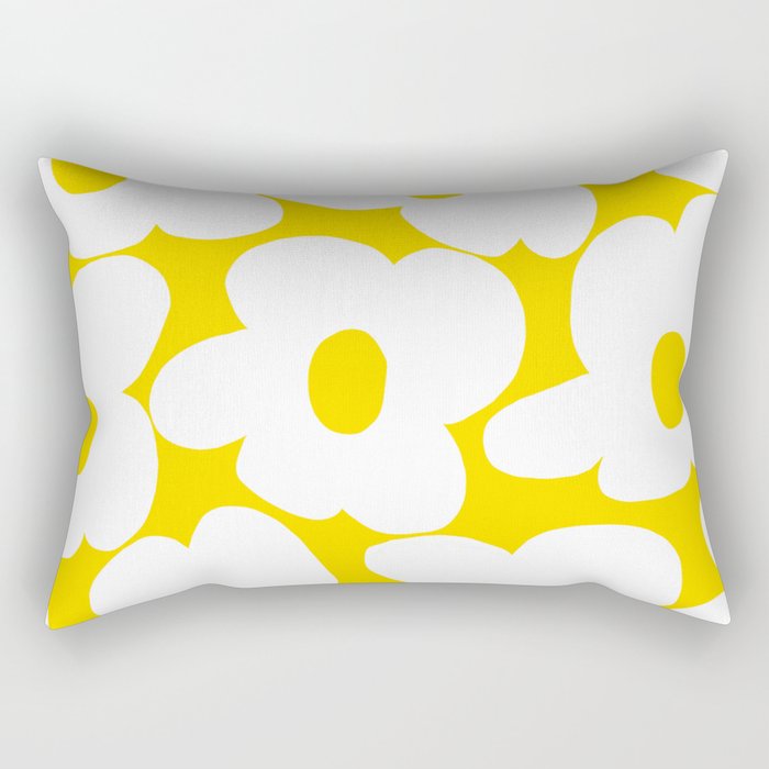 Large White Retro Flowers Sunny Yellow Background #decor #society6 #buyart Rectangular Pillow Gallery Image 1