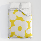Large White Retro Flowers Sunny Yellow Background #decor #society6 #buyart Duvet Cover Gallery Image 6