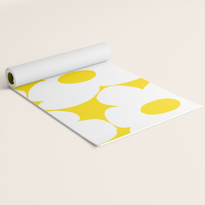 Large White Retro Flowers Sunny Yellow Background #decor #society6 #buyart Yoga Mat Gallery Image 2