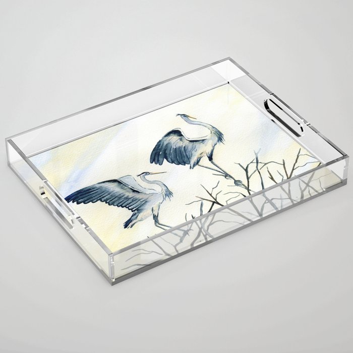 Couple of Great Blue Heron Acrylic Tray Gallery Image 1