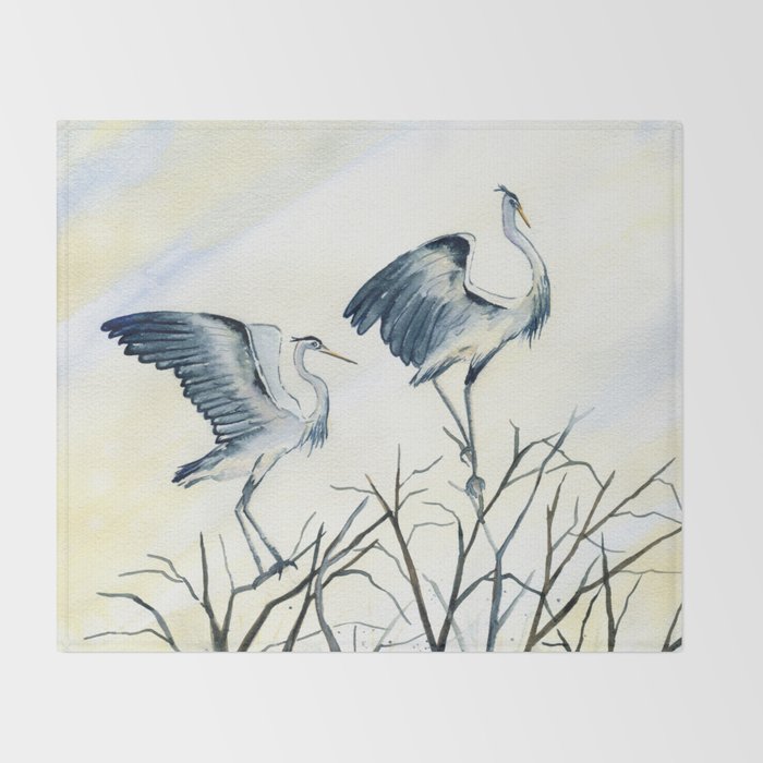 Couple of Great Blue Heron Throw Blanket Gallery Image 2