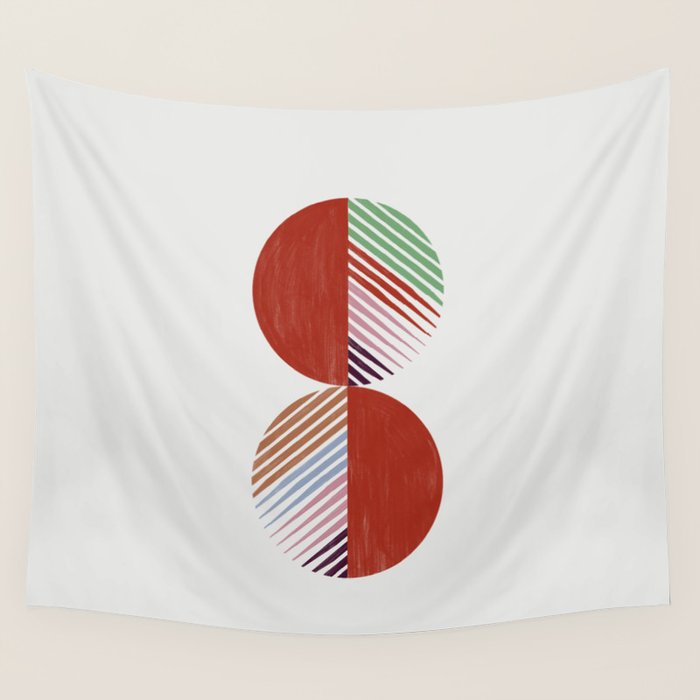 Hand-Drawn Geometric Circles with Stripes Wall Tapestry Gallery Image 4