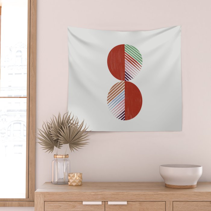 Hand-Drawn Geometric Circles with Stripes Wall Tapestry Gallery Image 2