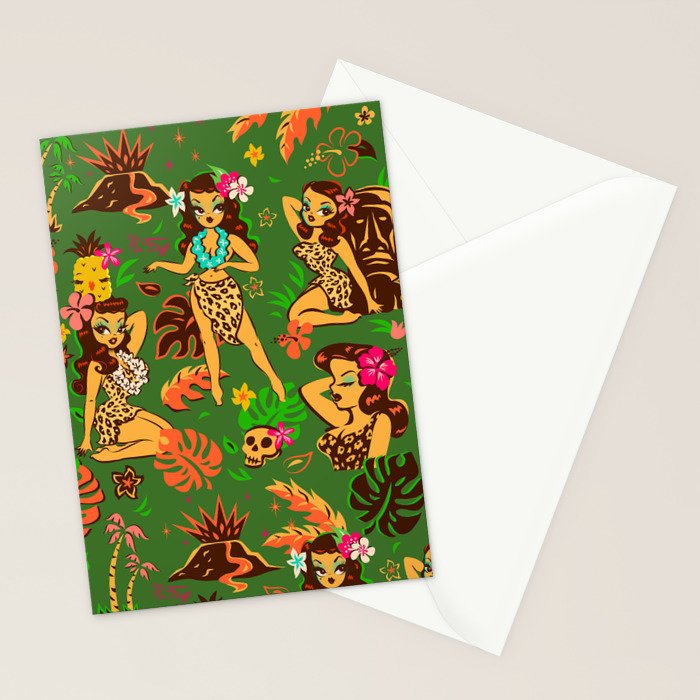 Tiki Temptress on Green Stationery Card Gallery Image 2