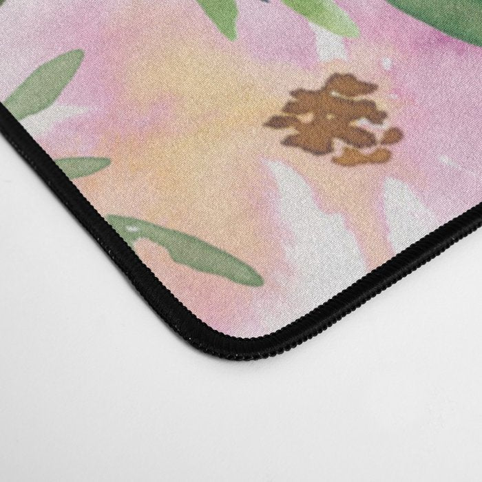 Boho, Floral Watercolor, Roses, Navy Blue and Pink Desk Mat Gallery Image 4