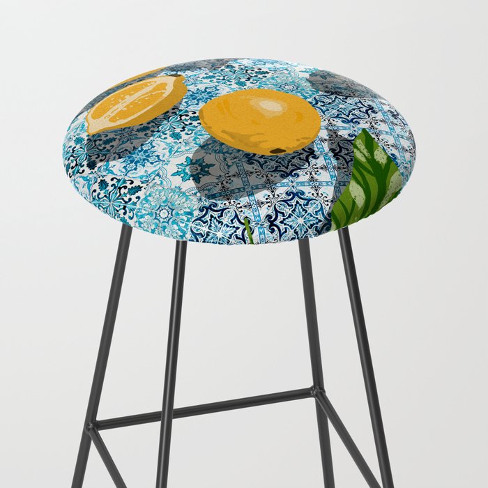 Juicy Lemons on Blue Moroccan Tiles Stool Gallery Image 2