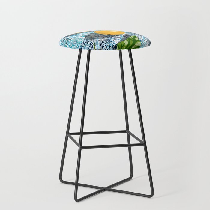 Juicy Lemons on Blue Moroccan Tiles Stool Gallery Image 1