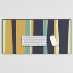 Stripes Abstract, Yellow, Teal, Navy Blue Desk Mat Gallery Image 1
