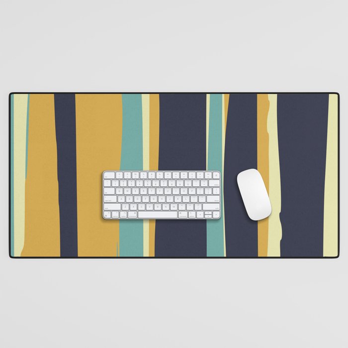 Stripes Abstract, Yellow, Teal, Navy Blue Desk Mat Gallery Image 1