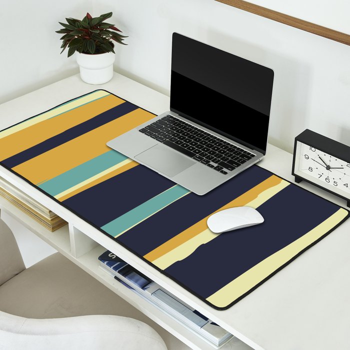 Stripes Abstract, Yellow, Teal, Navy Blue Desk Mat Gallery Image 2