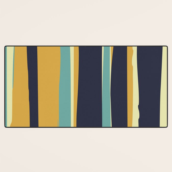 Stripes Abstract, Yellow, Teal, Navy Blue Desk Mat Gallery Image 3