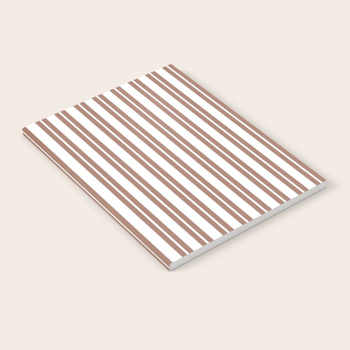 Classic Double Stripes Mocha Brown and White Vertical Stripe Pattern Notebook Gallery Image 2