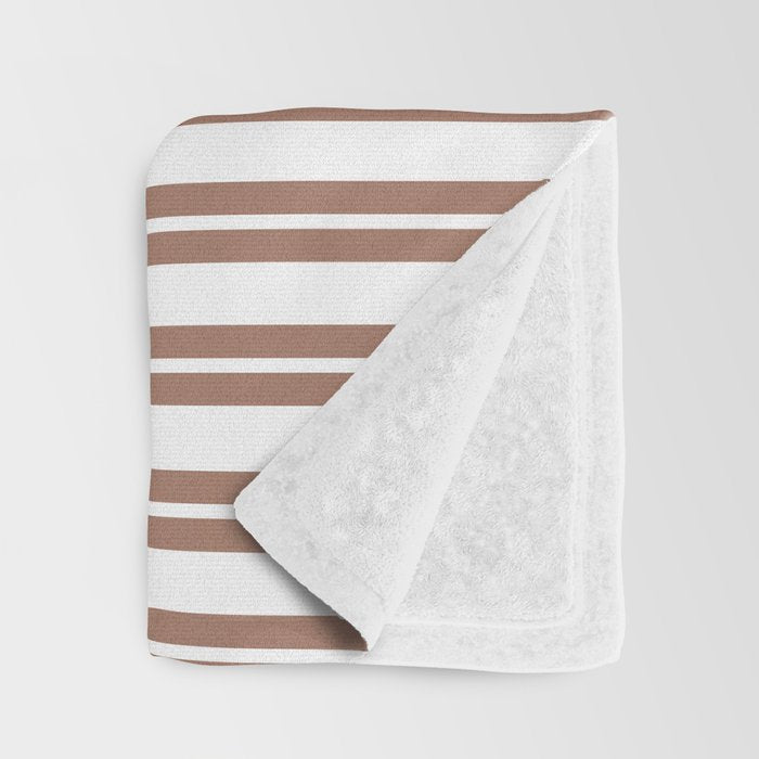 Classic Double Stripes Mocha Brown and White Vertical Stripe Pattern Throw Blanket Gallery Image 3