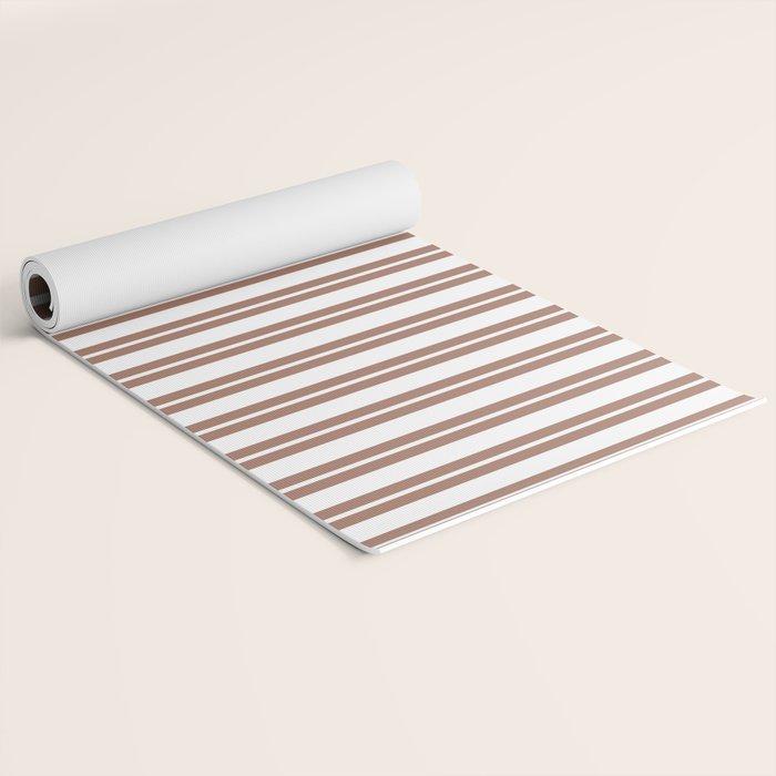Classic Double Stripes Mocha Brown and White Vertical Stripe Pattern Yoga Mat Gallery Image 2