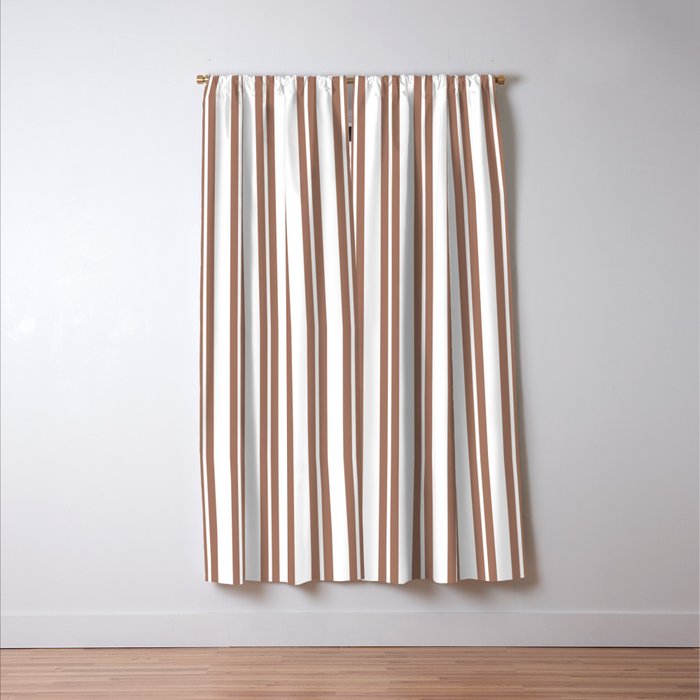 Classic Double Stripes Mocha Brown and White Vertical Stripe Pattern Window Curtain Gallery Image 3