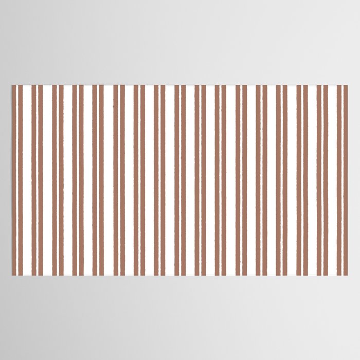 Classic Double Stripes Mocha Brown and White Vertical Stripe Pattern Tablecloth Gallery Image 2