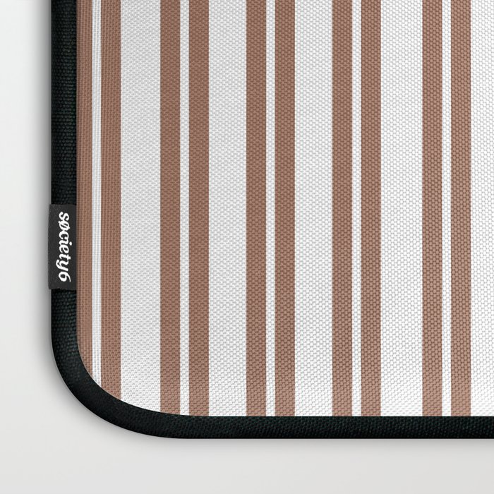 Classic Double Stripes Mocha Brown and White Vertical Stripe Pattern Laptop Sleeve Gallery Image 3