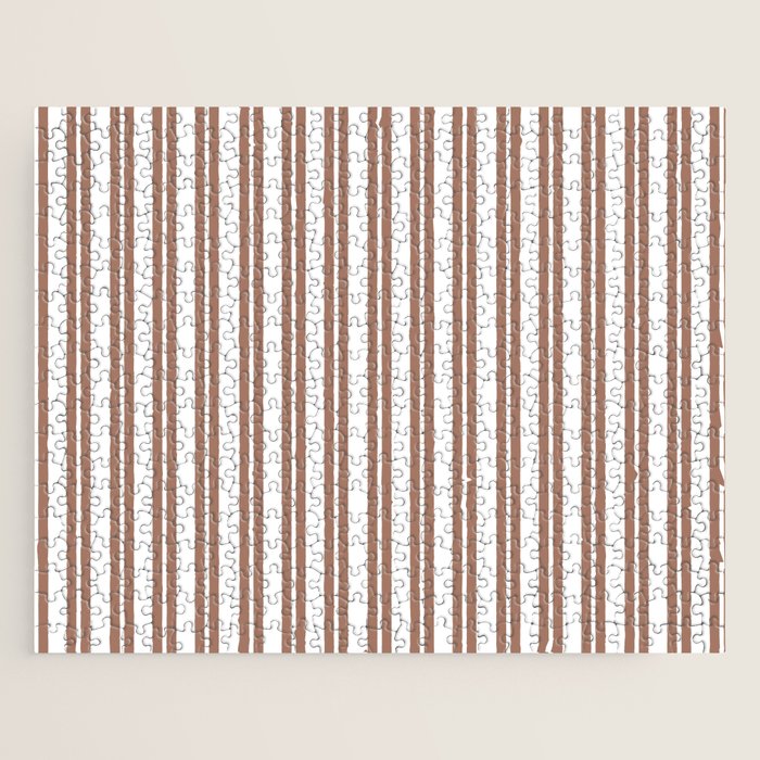 Classic Double Stripes Mocha Brown and White Vertical Stripe Pattern Jigsaw Puzzle Gallery Image 1