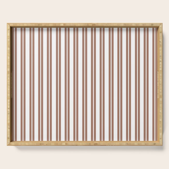 Classic Double Stripes Mocha Brown and White Vertical Stripe Pattern Serving Tray Gallery Image 1