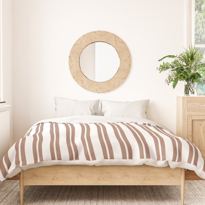 Classic Double Stripes Mocha Brown and White Vertical Stripe Pattern Duvet Cover Gallery Image 3