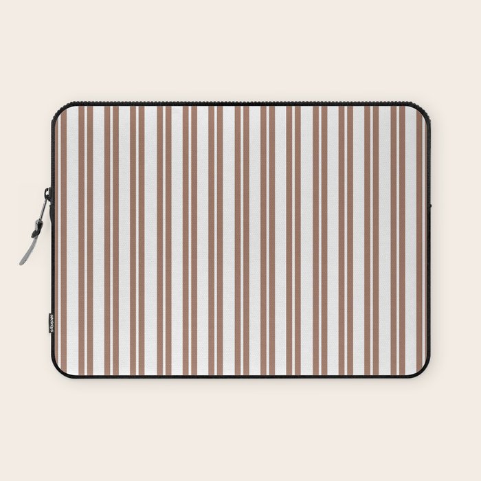 Classic Double Stripes Mocha Brown and White Vertical Stripe Pattern Laptop Sleeve Gallery Image 1