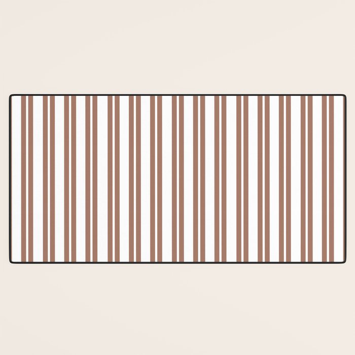 Classic Double Stripes Mocha Brown and White Vertical Stripe Pattern Desk Mat Gallery Image 3