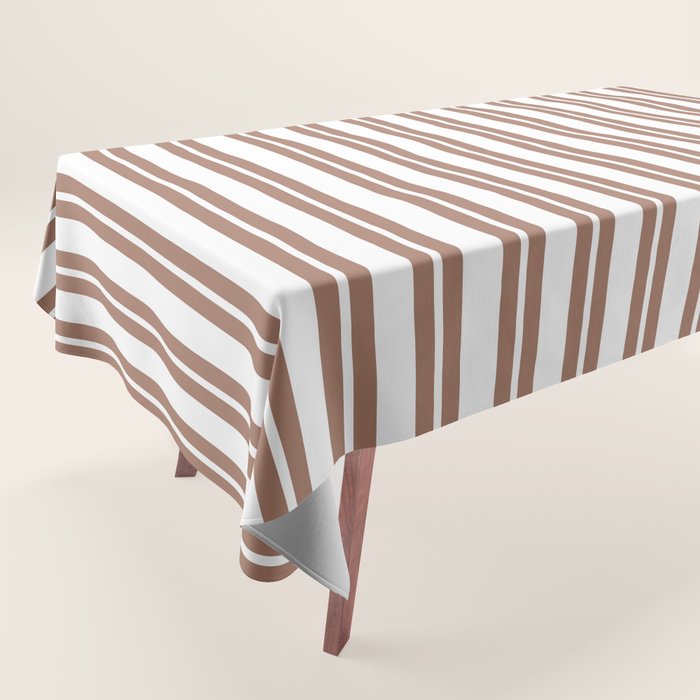 Classic Double Stripes Mocha Brown and White Vertical Stripe Pattern Tablecloth Gallery Image 1