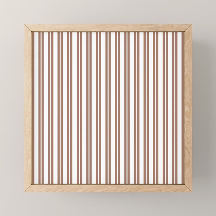 Classic Double Stripes Mocha Brown and White Vertical Stripe Pattern Mini Art Print Gallery Image 1