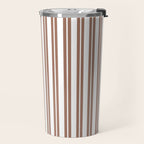 Classic Double Stripes Mocha Brown and White Vertical Stripe Pattern Travel Mug Gallery Image 2