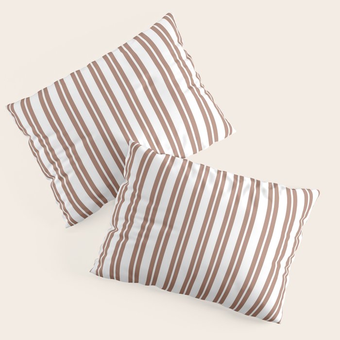 Classic Double Stripes Mocha Brown and White Vertical Stripe Pattern Pillow Sham Gallery Image 1