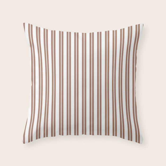 Classic Double Stripes Mocha Brown and White Vertical Stripe Pattern Throw Pillow Gallery Image 1