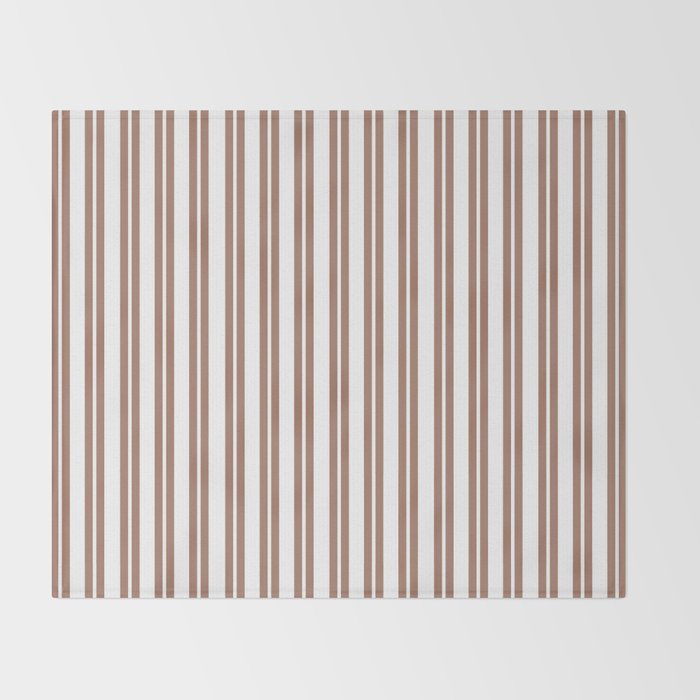 Classic Double Stripes Mocha Brown and White Vertical Stripe Pattern Throw Blanket Gallery Image 2