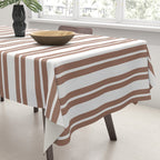 Classic Double Stripes Mocha Brown and White Vertical Stripe Pattern Tablecloth Gallery Image 3