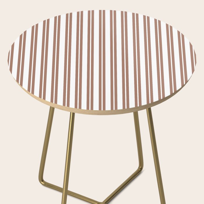 Classic Double Stripes Mocha Brown and White Vertical Stripe Pattern Side Table Gallery Image 2
