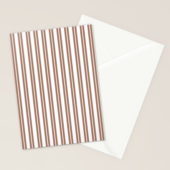 Classic Double Stripes Mocha Brown and White Vertical Stripe Pattern Stationery Card Gallery Image 2