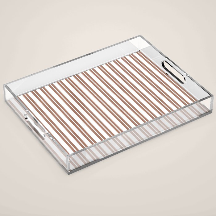 Classic Double Stripes Mocha Brown and White Vertical Stripe Pattern Acrylic Tray Gallery Image 1