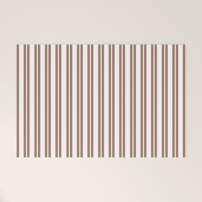 Classic Double Stripes Mocha Brown and White Vertical Stripe Pattern Welcome Mat Gallery Image 1
