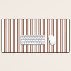 Classic Double Stripes Mocha Brown and White Vertical Stripe Pattern Desk Mat Gallery Image 1