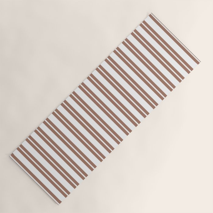 Classic Double Stripes Mocha Brown and White Vertical Stripe Pattern Yoga Mat Gallery Image 1