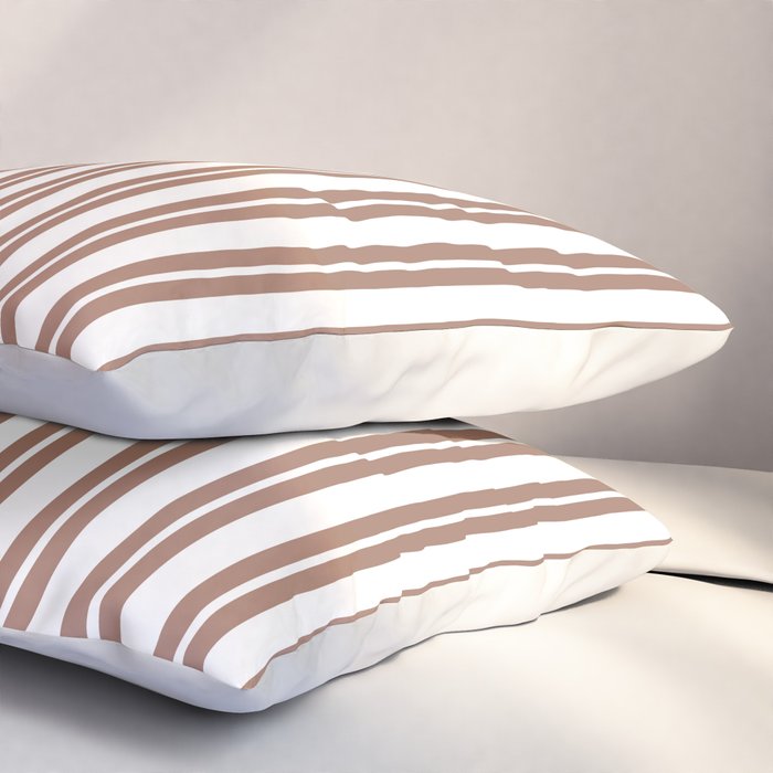 Classic Double Stripes Mocha Brown and White Vertical Stripe Pattern Pillow Sham Gallery Image 3
