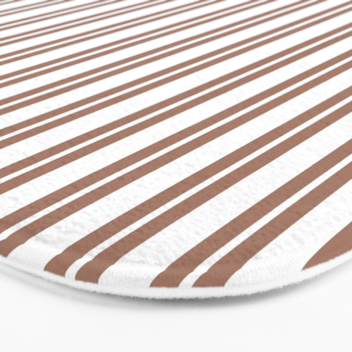 Classic Double Stripes Mocha Brown and White Vertical Stripe Pattern Bath Mat Gallery Image 3